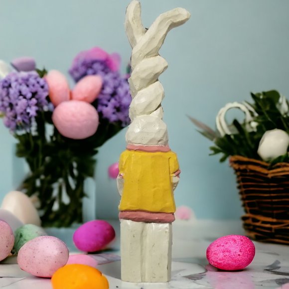 Twisted Ears Anthropomorphic Easter Bunny Faux Wood Resin Kitschy Spring Décor - Picture 2 of 9